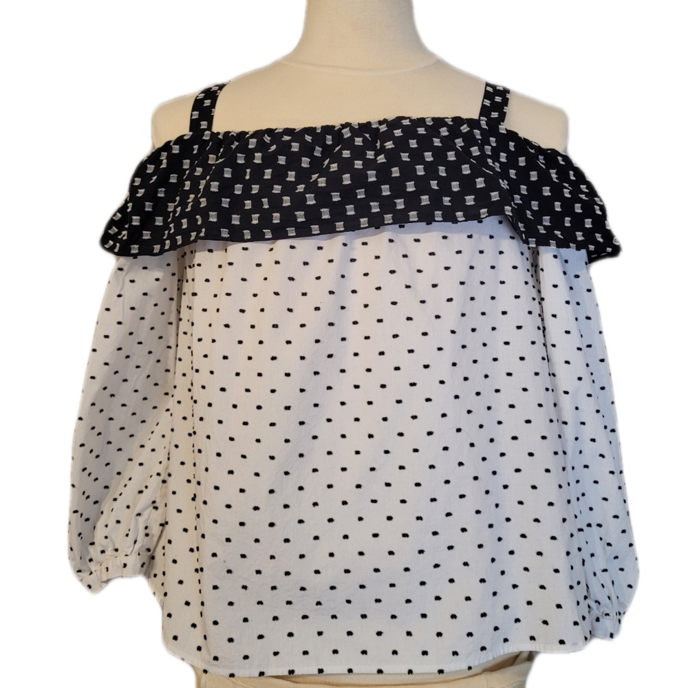 LOFT Off-the-Shoulder Top Size Small Black and White - Picture 1 of 6